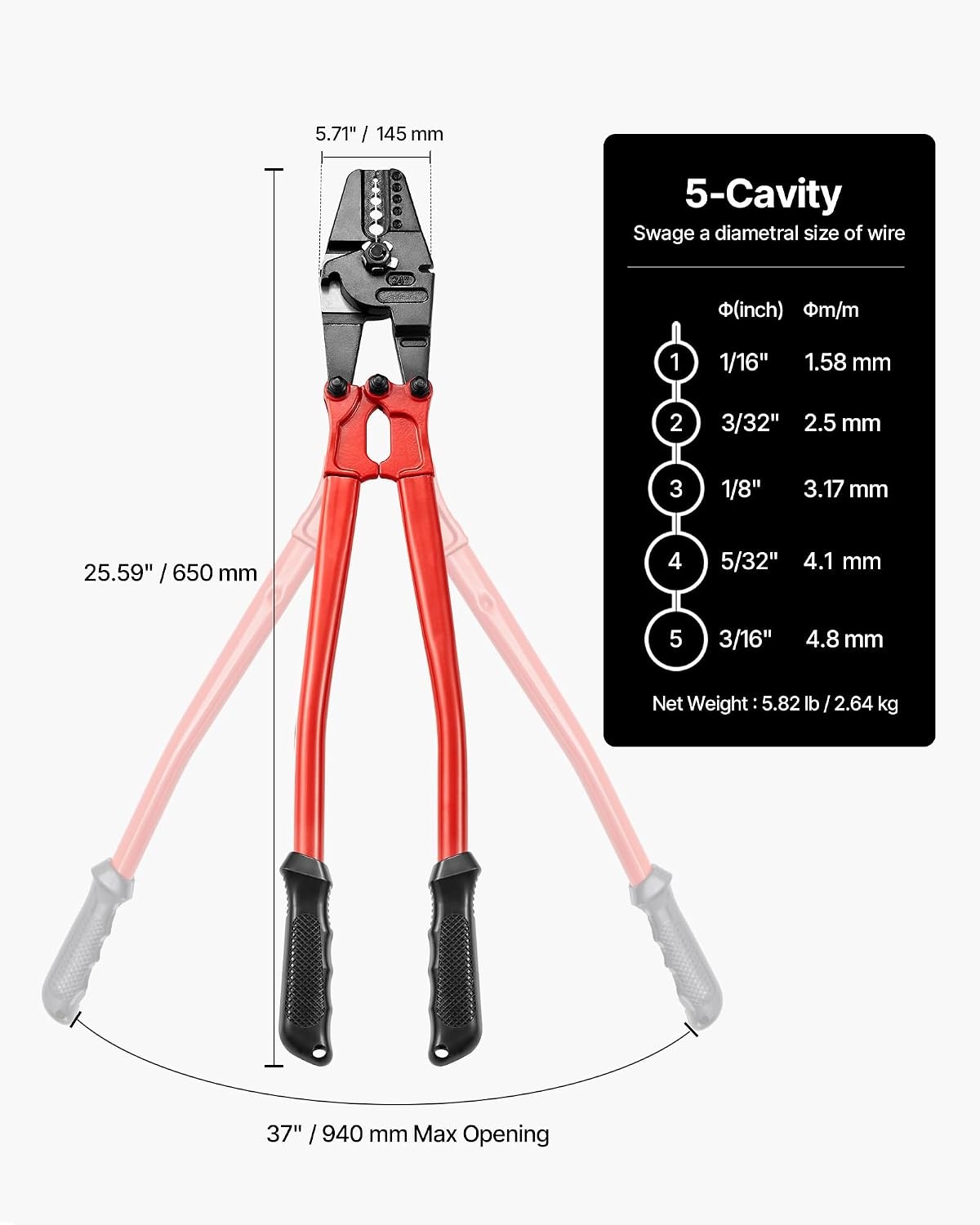 image:imageVEVOR Hand Swager Crimper for Copper Aluminum Oval Sleeves and Stop Sleeves Long Hand 24