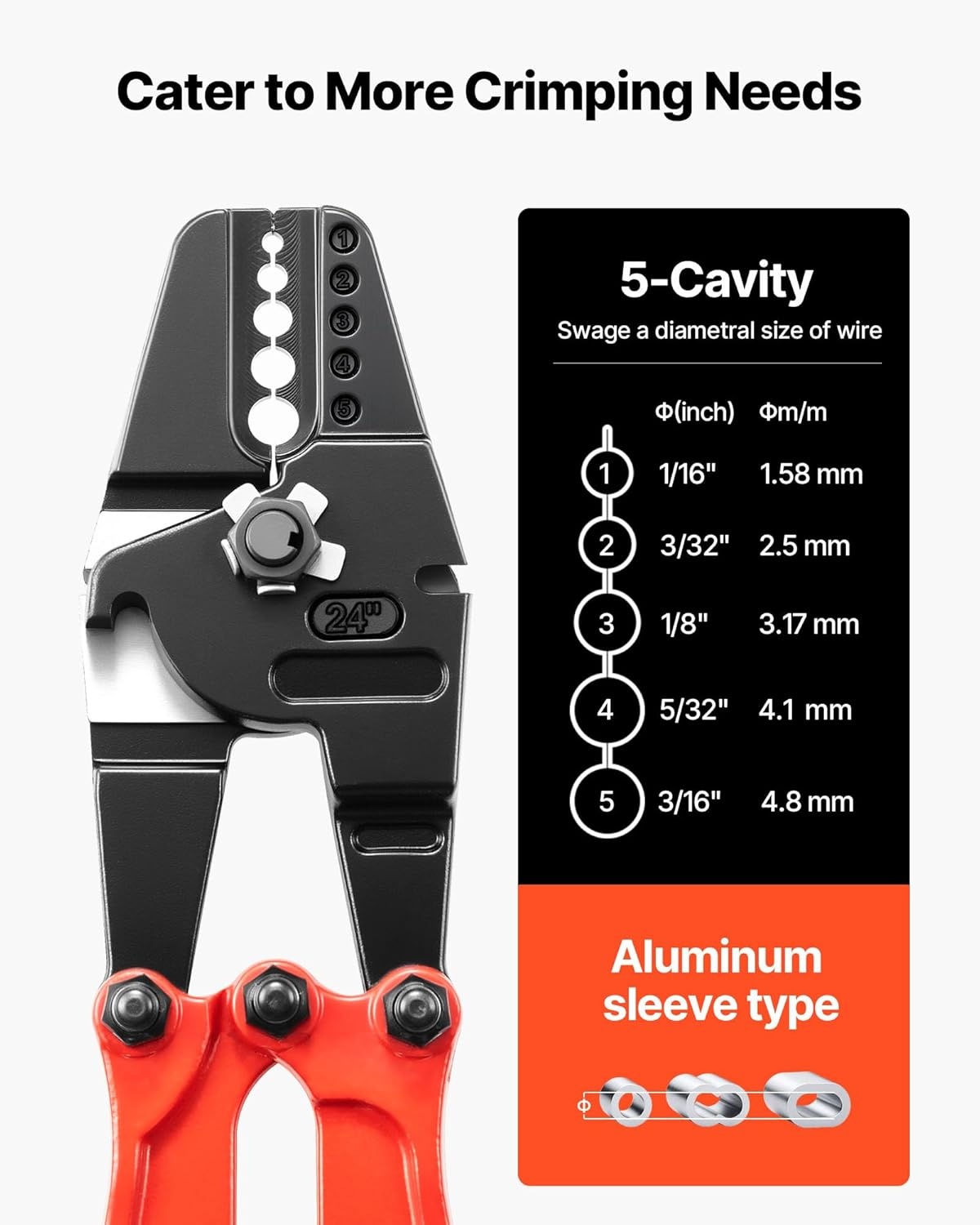 image:imageVEVOR Hand Swager Crimper for Copper Aluminum Oval Sleeves and Stop Sleeves Long Hand 24