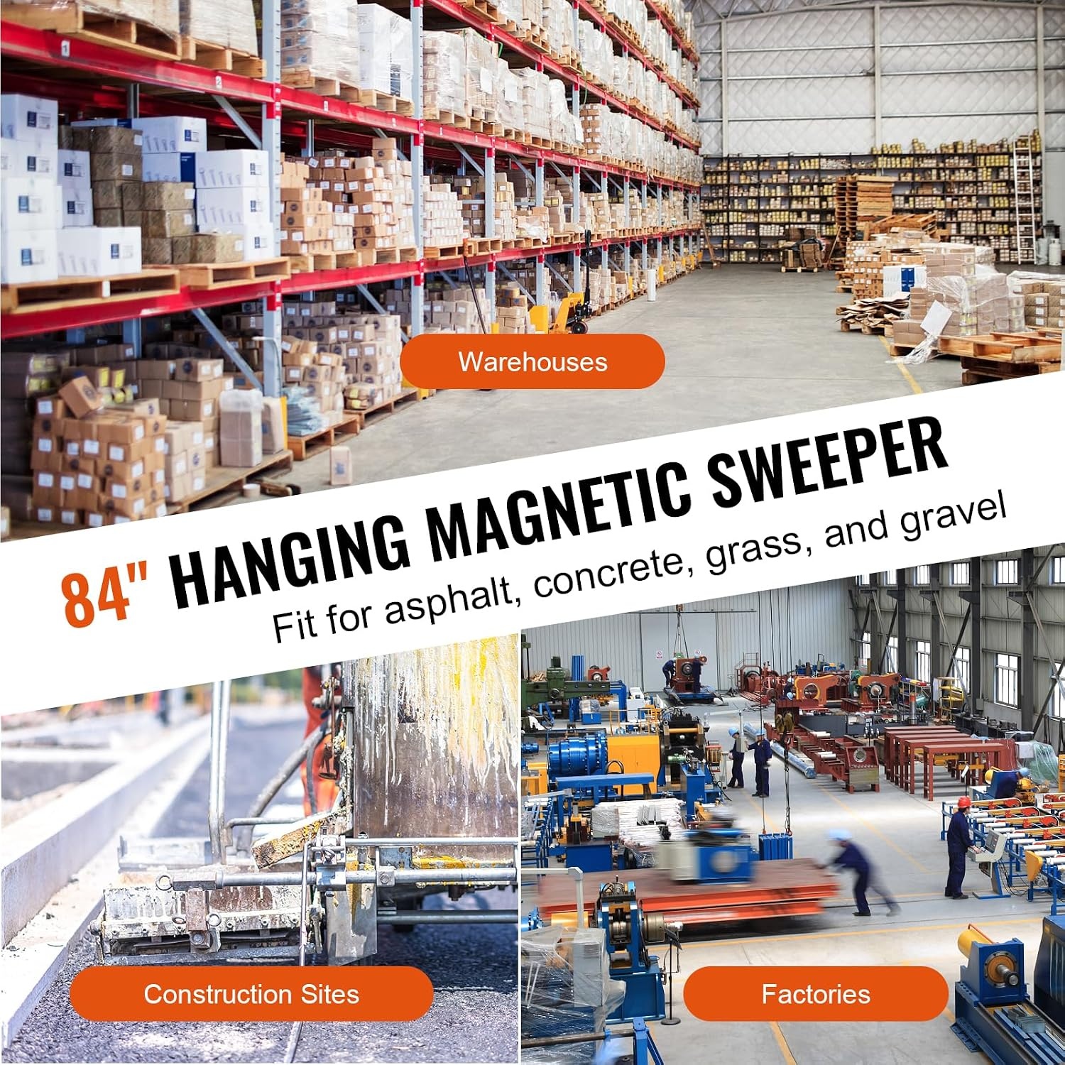 image:imageVEVOR Hanging Magnetic Sweeper Pickup Tool120lbs Nail HangType Magnetic Forklift SweeperIndustrial Grade Magnets Steel Material Hunting Accessories for Picking Up Nails Bolts Iron Chips Metals84 Inch 120lbs