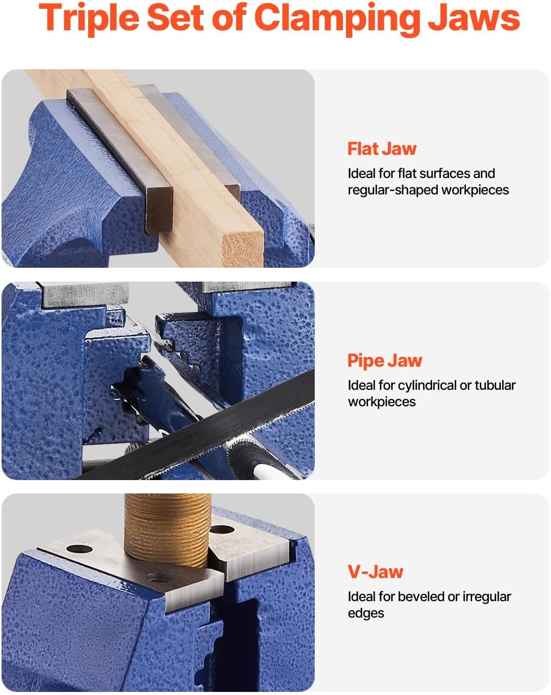 image:imageVEVOR Heavy Duty Bench Vise 55 Jaw Width Double Swivel Rotating MultiPurpose Bench Vise with 360 Locking Swivel Base and Head 276 Throat Depth 5 Max Jaw Opening for Drilling Pipe Cutting65 inch