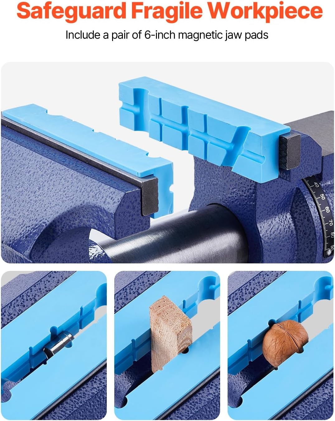 image:imageVEVOR Heavy Duty Bench Vise 55 Jaw Width Double Swivel Rotating MultiPurpose Bench Vise with 360 Locking Swivel Base and Head 276 Throat Depth 5 Max Jaw Opening for Drilling Pipe Cutting65 inch
