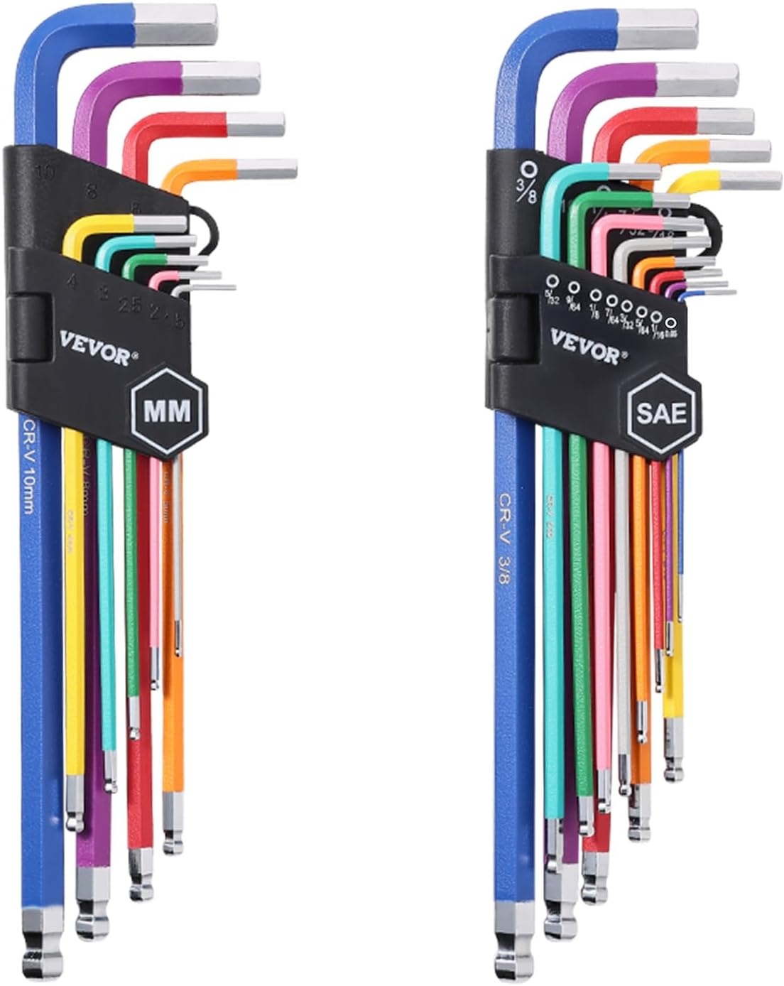 image:imageVEVOR Hex Key Allen Wrench Set 22 pcs SAE 005038 in and Metric 1510 mm Color Coding Allen Wrenches Sets with Ball End Long Arm LShaped Hex Key for Bicycle Household Automobile Repair