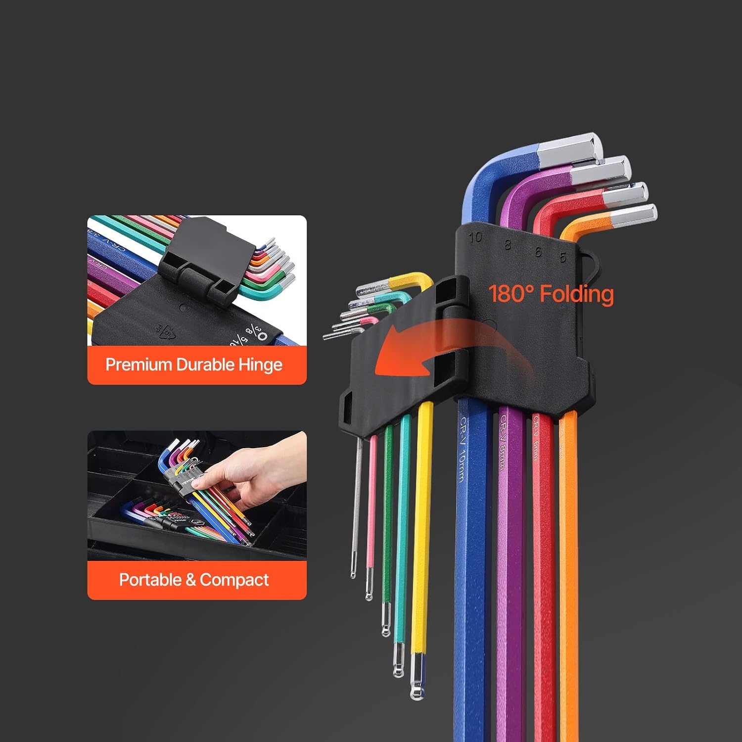 image:imageVEVOR Hex Key Allen Wrench Set 22 pcs SAE 005038 in and Metric 1510 mm Color Coding Allen Wrenches Sets with Ball End Long Arm LShaped Hex Key for Bicycle Household Automobile Repair