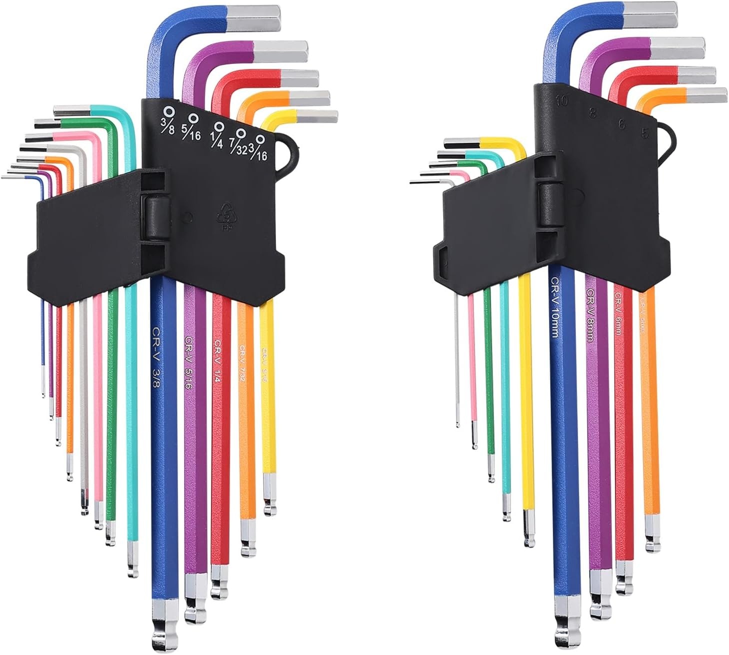 image:imageVEVOR Hex Key Allen Wrench Set 22 pcs SAE 005038 in and Metric 1510 mm Color Coding Allen Wrenches Sets with Ball End Long Arm LShaped Hex Key for Bicycle Household Automobile Repair