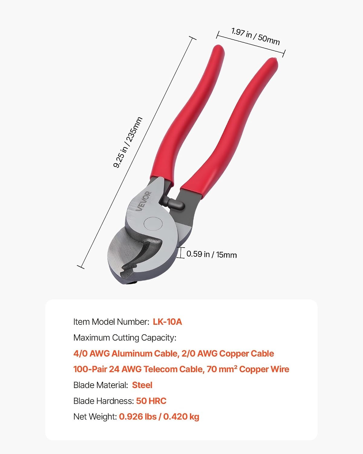 image:imageVEVOR High Leverage Cable Cutter 914 in Compact Forged Blades and PVCCoated Handles Heavy Duty Cable Cutting Pliers Tool for 40 AWG Aluminum 20 AWG Soft Copper and 100Pair 24AWG Comm Cables