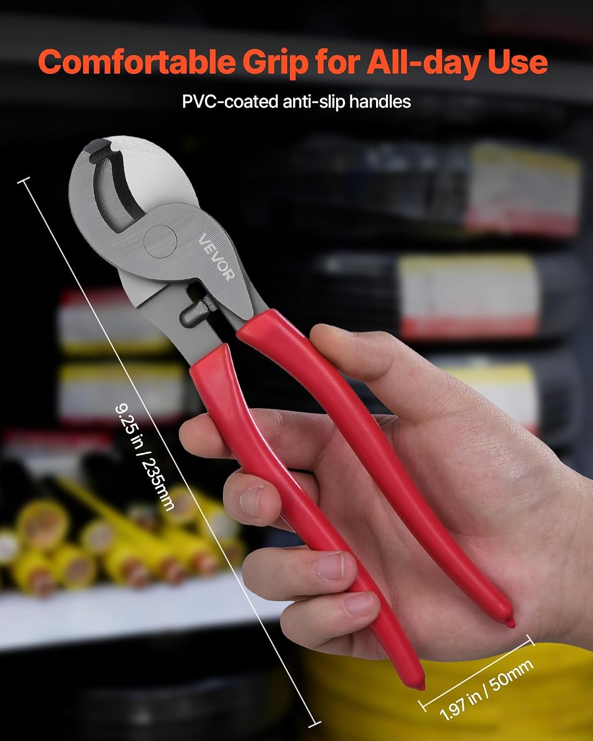 image:imageVEVOR High Leverage Cable Cutter 914 in Compact Forged Blades and PVCCoated Handles Heavy Duty Cable Cutting Pliers Tool for 40 AWG Aluminum 20 AWG Soft Copper and 100Pair 24AWG Comm Cables