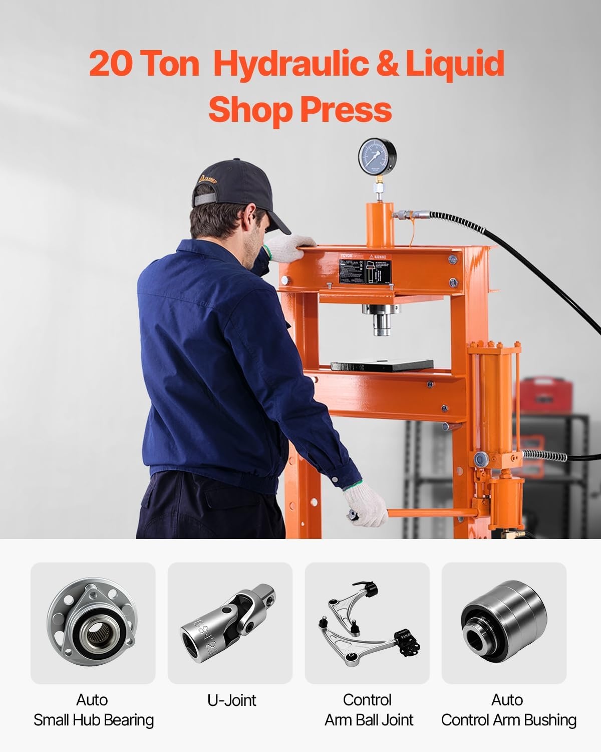 image:imageVEVOR Hydraulic Shop Press 20 T HFrame Pneumatic Shop Press with Press Plate Stable Garage Floor Adjustable Hydraulic Press with Triangular Support Fit for Bending Straightening amp Stamping20T