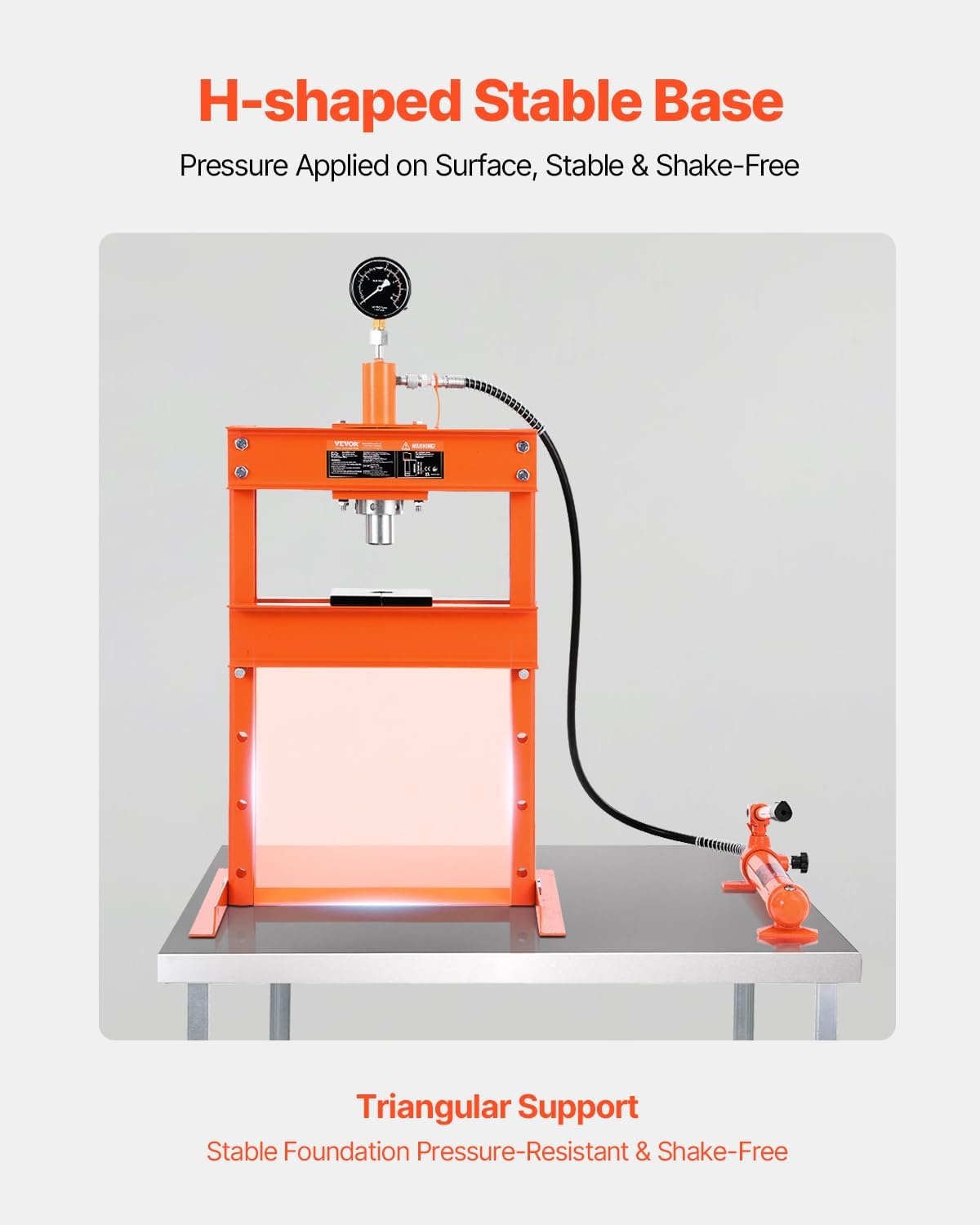 image:imageVEVOR Hydraulic Shop Press 20 T HFrame Pneumatic Shop Press with Press Plate Stable Garage Floor Adjustable Hydraulic Press with Triangular Support Fit for Bending Straightening amp Stamping10T