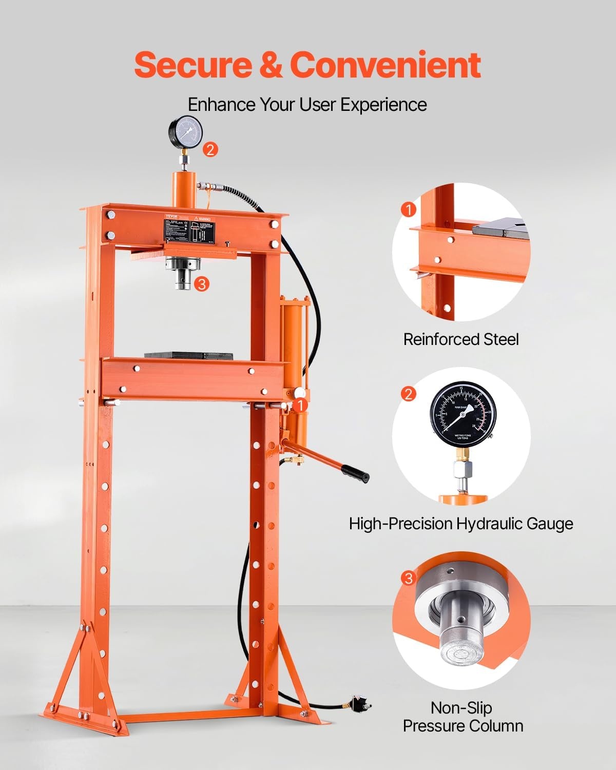 image:imageVEVOR Hydraulic Shop Press 20 T HFrame Pneumatic Shop Press with Press Plate Stable Garage Floor Adjustable Hydraulic Press with Triangular Support Fit for Bending Straightening amp Stamping20T