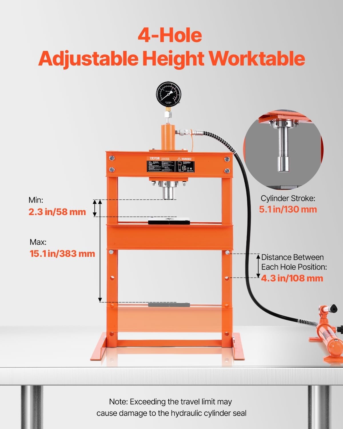 image:imageVEVOR Hydraulic Shop Press 20 T HFrame Pneumatic Shop Press with Press Plate Stable Garage Floor Adjustable Hydraulic Press with Triangular Support Fit for Bending Straightening amp Stamping10T