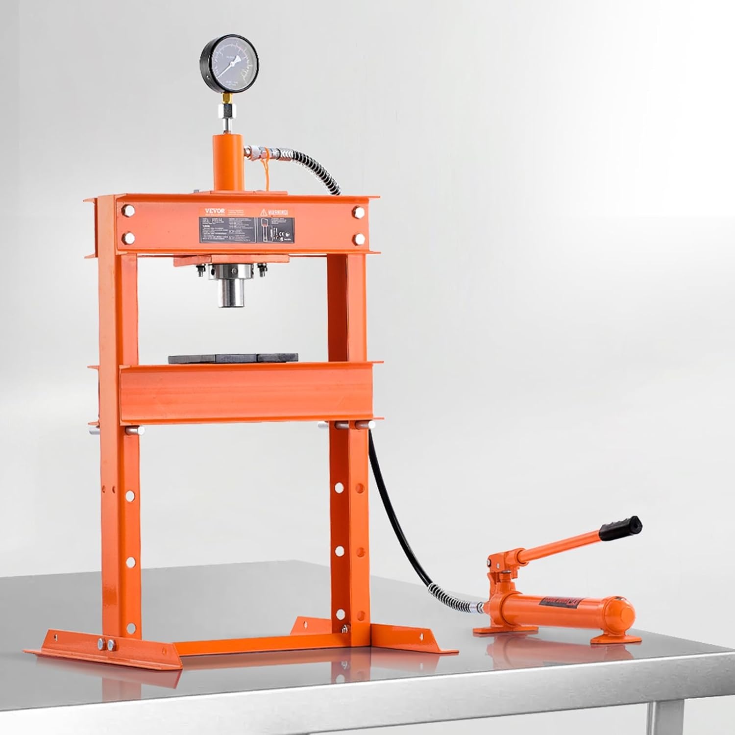 image:imageVEVOR Hydraulic Shop Press 20 T HFrame Pneumatic Shop Press with Press Plate Stable Garage Floor Adjustable Hydraulic Press with Triangular Support Fit for Bending Straightening amp Stamping10T