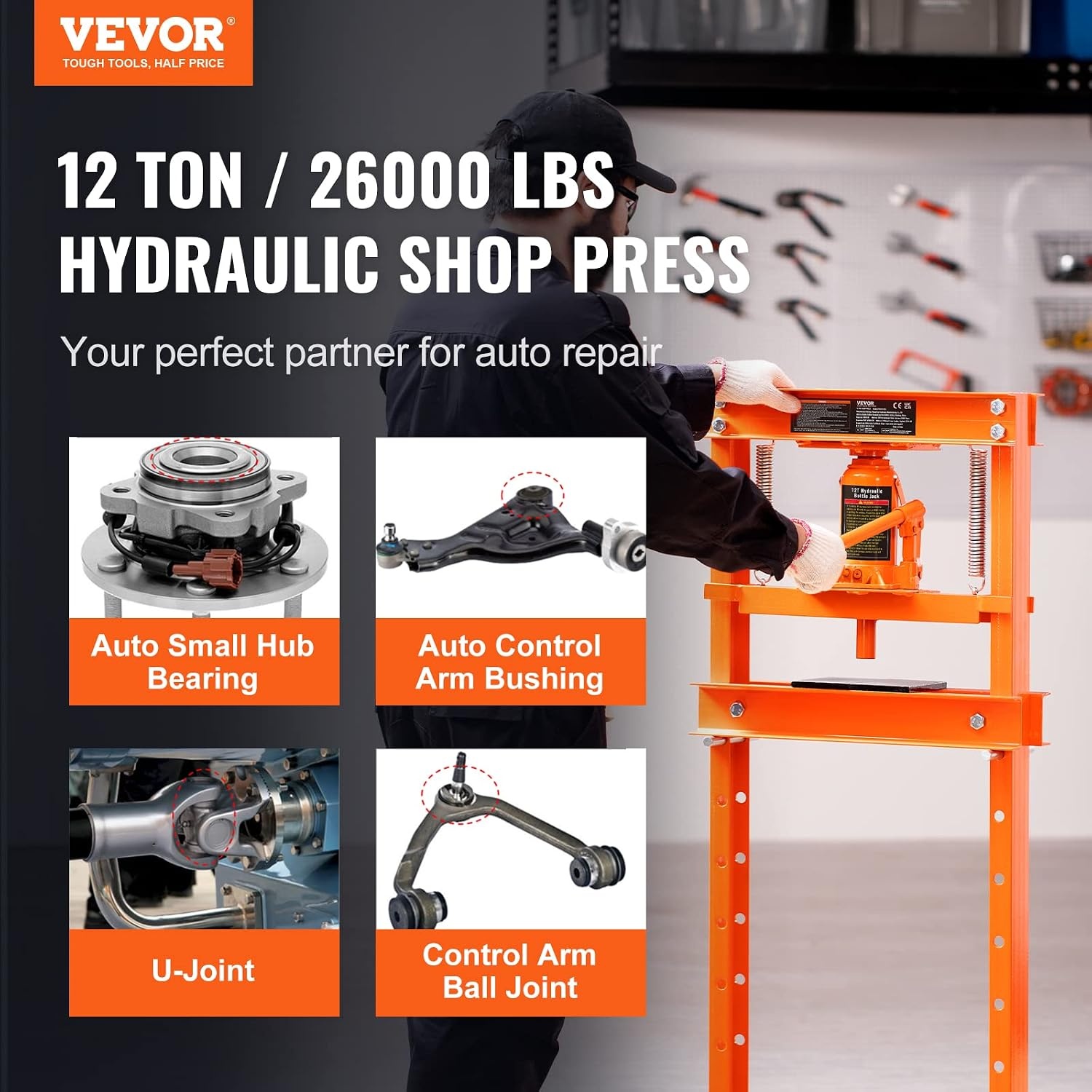 image:imageVEVOR Hydraulic Shop Press 20 T HFrame Pneumatic Shop Press with Press Plate Stable Garage Floor Adjustable Hydraulic Press with Triangular Support Fit for Bending Straightening amp Stamping12T