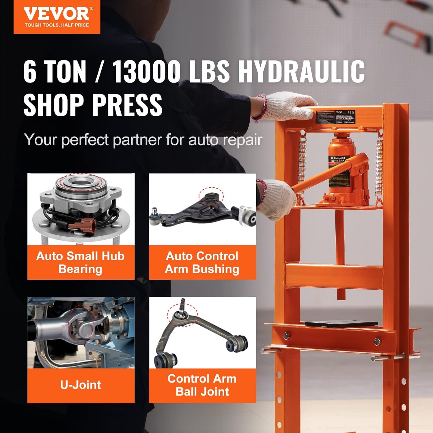 image:imageVEVOR Hydraulic Shop Press 20 T HFrame Pneumatic Shop Press with Press Plate Stable Garage Floor Adjustable Hydraulic Press with Triangular Support Fit for Bending Straightening amp Stamping6T