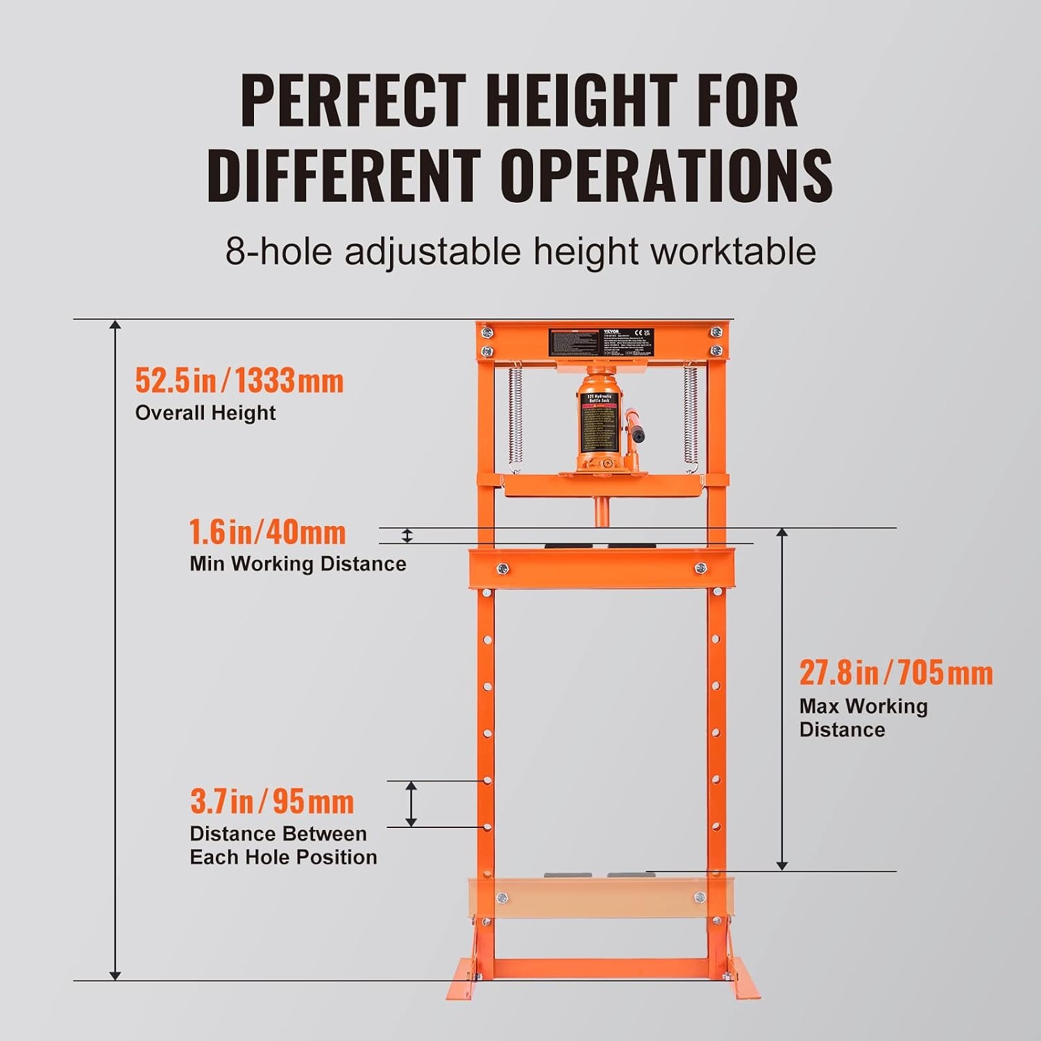 image:imageVEVOR Hydraulic Shop Press 20 T HFrame Pneumatic Shop Press with Press Plate Stable Garage Floor Adjustable Hydraulic Press with Triangular Support Fit for Bending Straightening amp Stamping12T