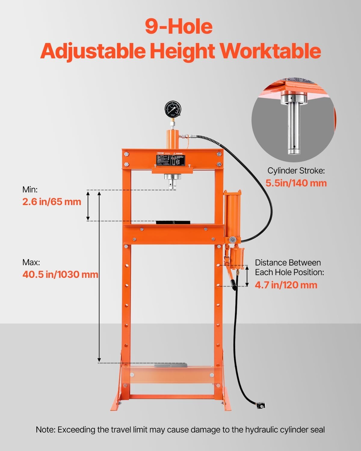image:imageVEVOR Hydraulic Shop Press 20 T HFrame Pneumatic Shop Press with Press Plate Stable Garage Floor Adjustable Hydraulic Press with Triangular Support Fit for Bending Straightening amp Stamping20T