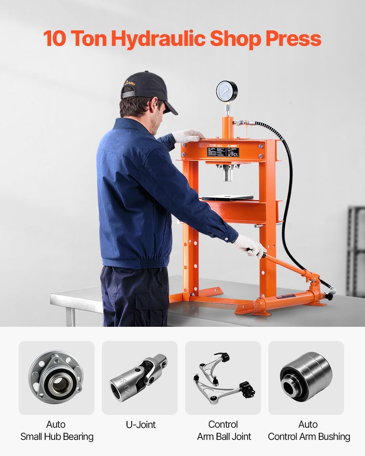 image:imageVEVOR Hydraulic Shop Press 20 T HFrame Pneumatic Shop Press with Press Plate Stable Garage Floor Adjustable Hydraulic Press with Triangular Support Fit for Bending Straightening amp Stamping10T