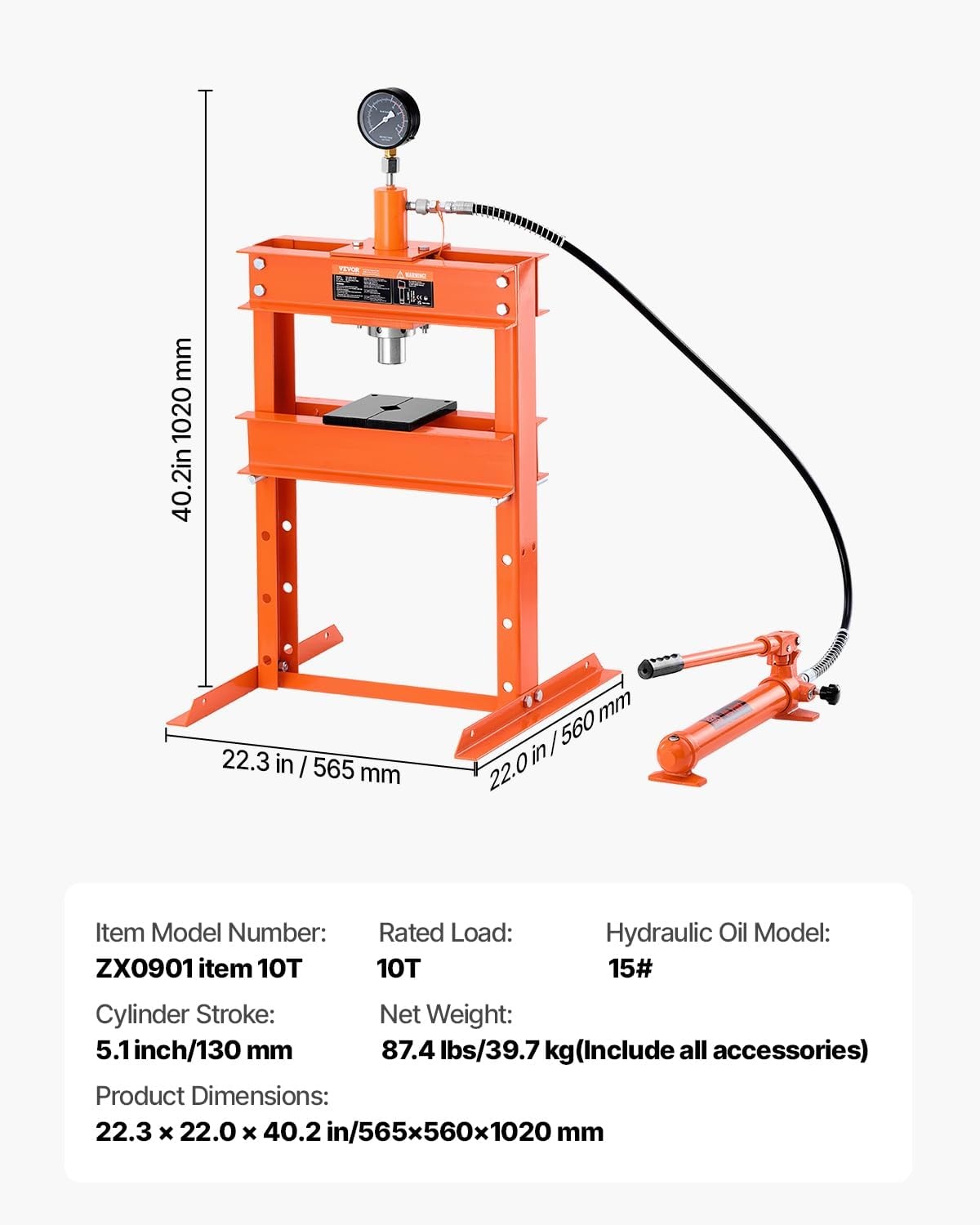 image:imageVEVOR Hydraulic Shop Press 20 T HFrame Pneumatic Shop Press with Press Plate Stable Garage Floor Adjustable Hydraulic Press with Triangular Support Fit for Bending Straightening amp Stamping10T