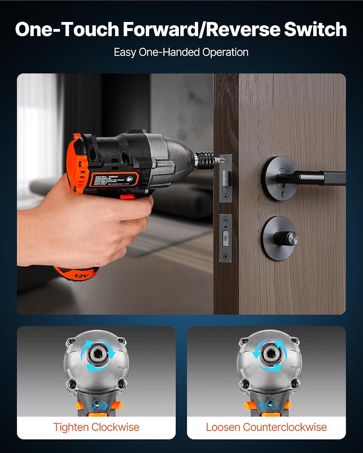 image:imageVEVOR Impact Driver 14 Inch 3000 RPM Max Speed 12 V Brushless Motor Electric Cordless Impact Driver Kit with Battery and Charger 20 Bits LED Work Light for Furniture Electrical Home Repairs120Nm 3400BPM