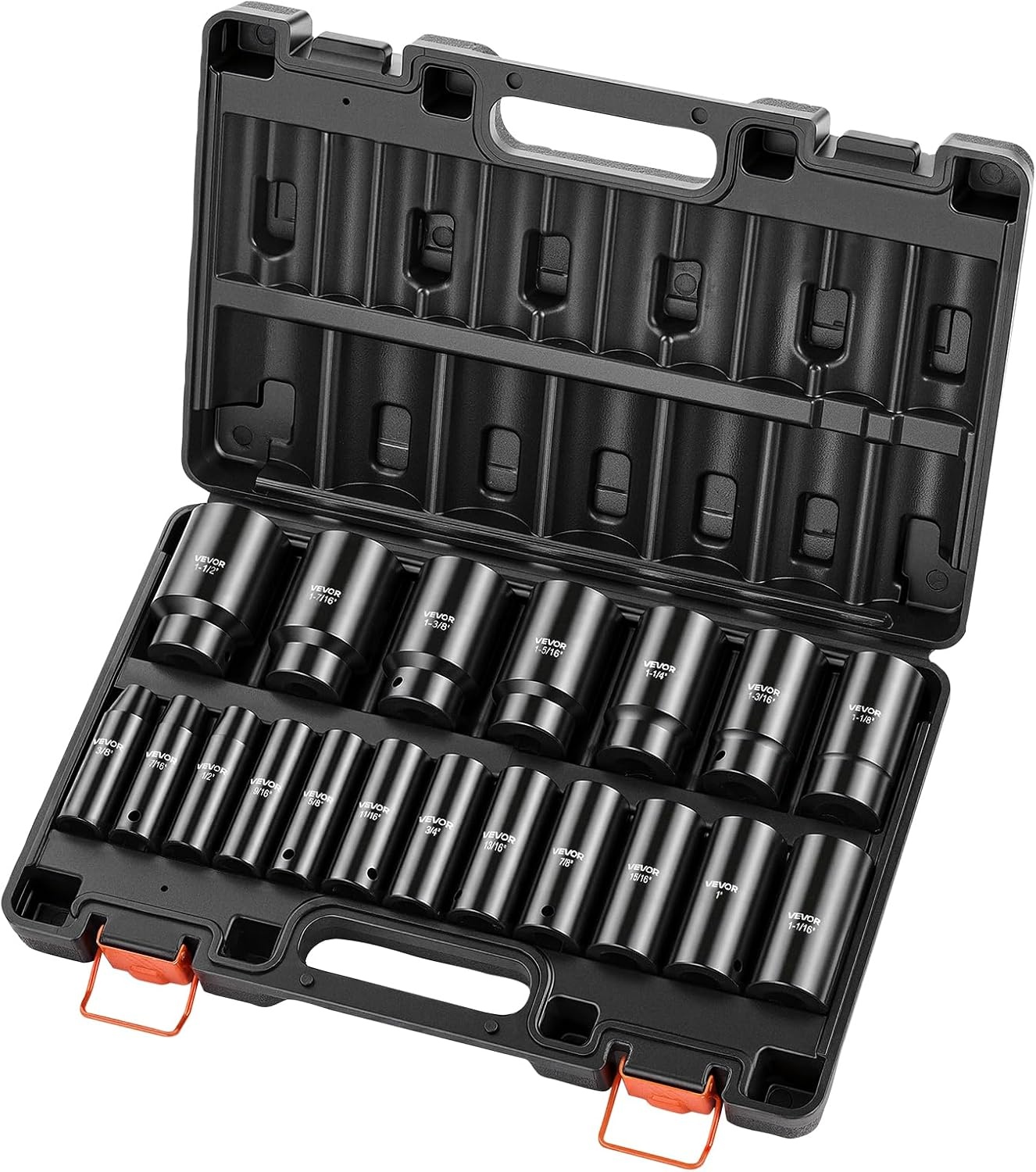 image:imageVEVOR Impact Socket Set 12 19 Piece Impact Sockets Deep Socket 6Point Sockets 12 Drive Set 38 to 112 CrV Rugged Construction Easy to Identify with a Sturdy Storage Case for Vehicles