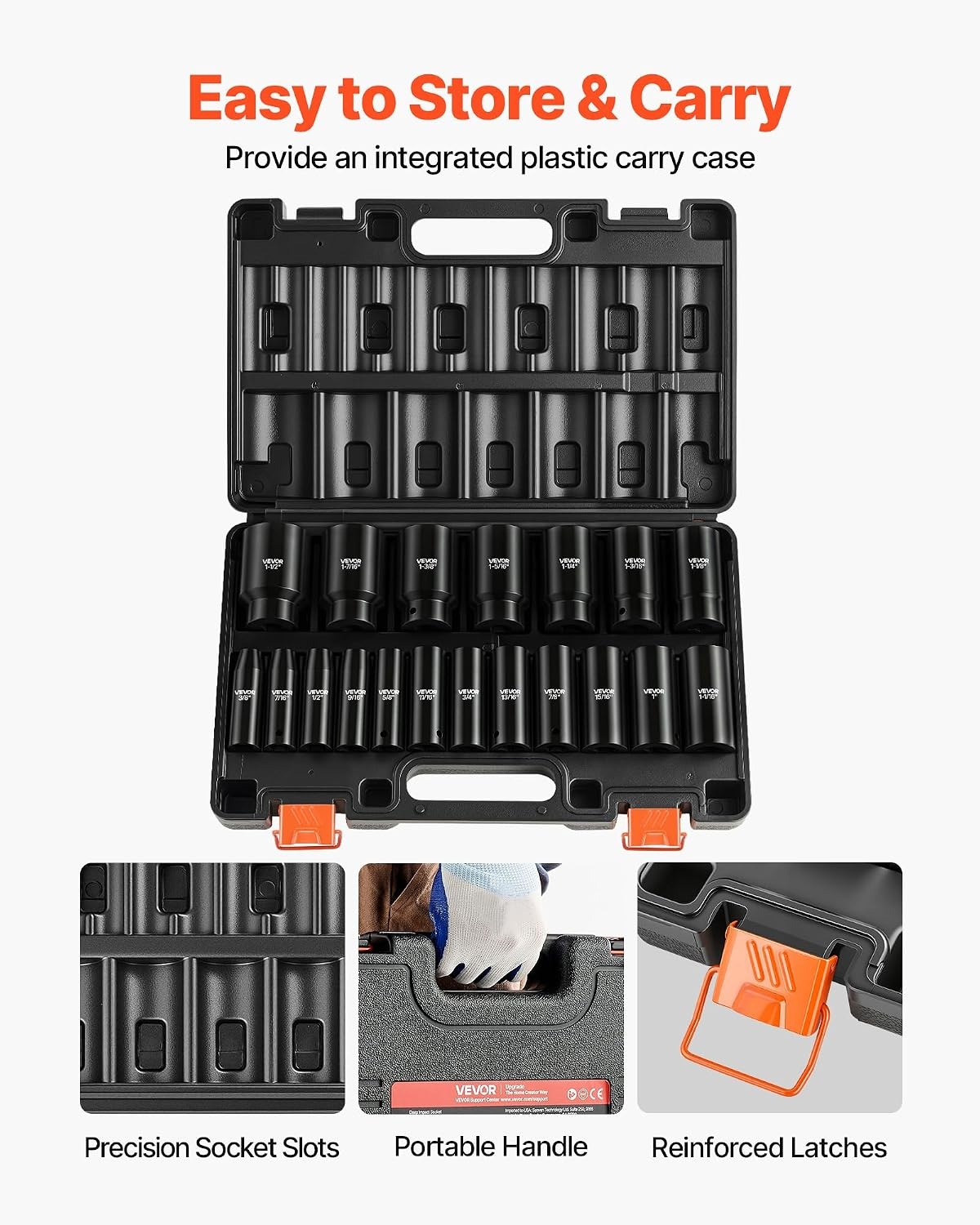 image:imageVEVOR Impact Socket Set 12 19 Piece Impact Sockets Deep Socket 6Point Sockets 12 Drive Set 38 to 112 CrV Rugged Construction Easy to Identify with a Sturdy Storage Case for Vehicles