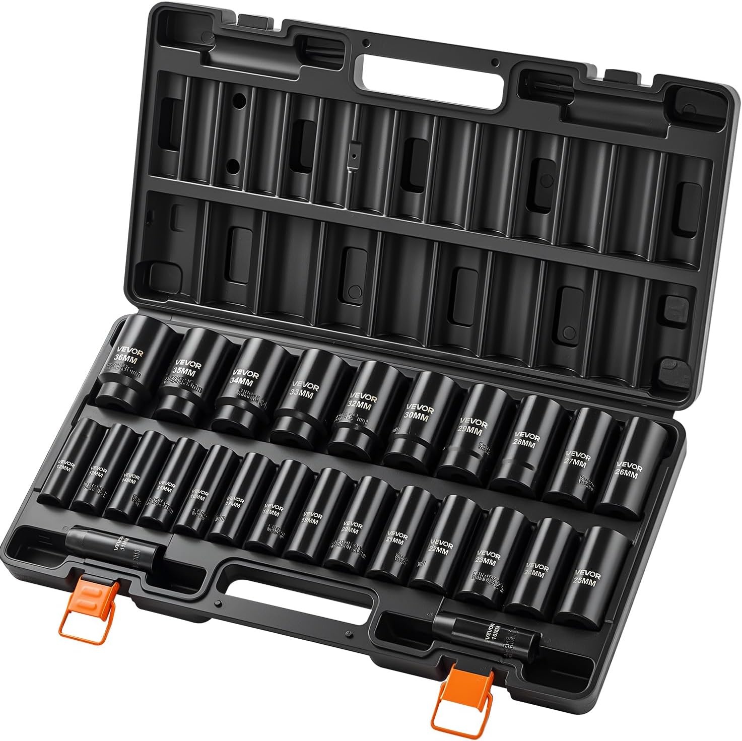 image:imageVEVOR Impact Socket Set 12 Drive 26Piece Impact Sockets 6Point Sockets Metric 1030 mm 3236 mm Easy to Identify with a Sturdy Storage Case CrV Alloy Steel Structure for Vehicles Repair