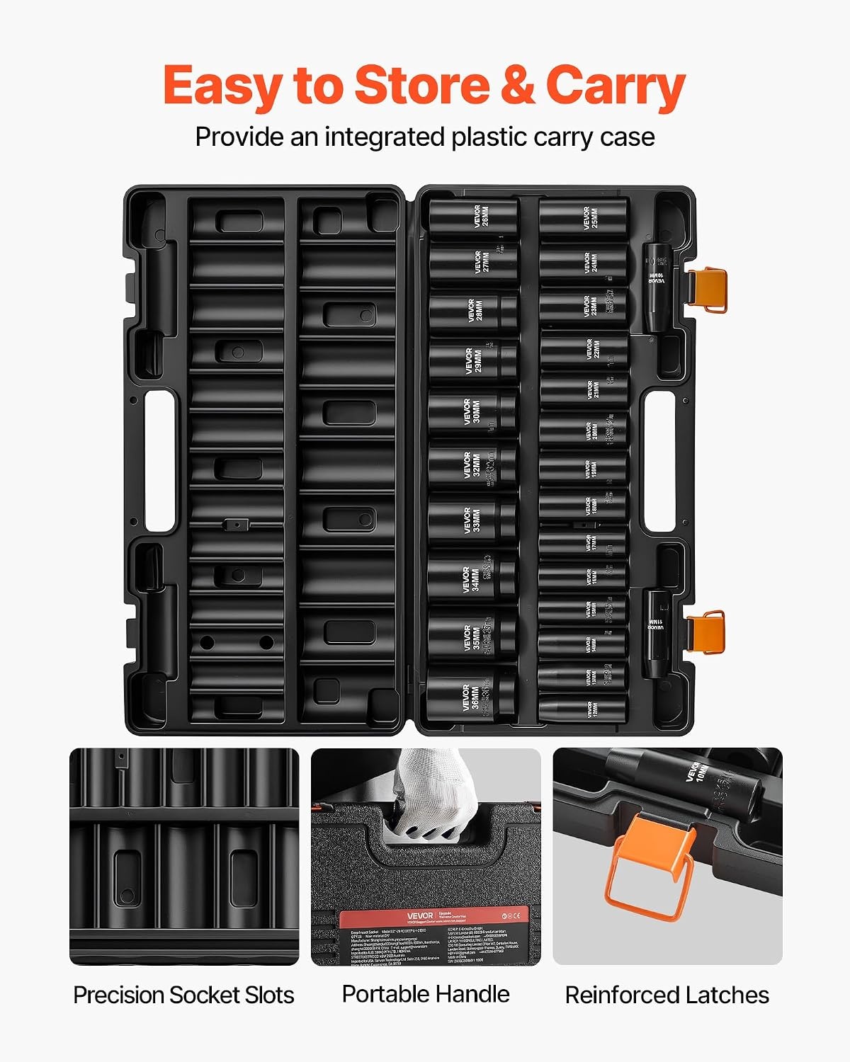 image:imageVEVOR Impact Socket Set 12 Drive 26Piece Impact Sockets 6Point Sockets Metric 1030 mm 3236 mm Easy to Identify with a Sturdy Storage Case CrV Alloy Steel Structure for Vehicles Repair