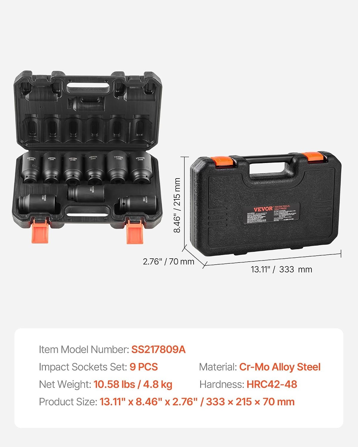image:imageVEVOR Impact Socket Set 130 Piece 38 amp 12 SAE amp Metric Drive Socket Set 6 Point CrMo Alloy Steel for Auto Repair EasytoRead Size Markings Includes Storage Case12 9PCS CRMO