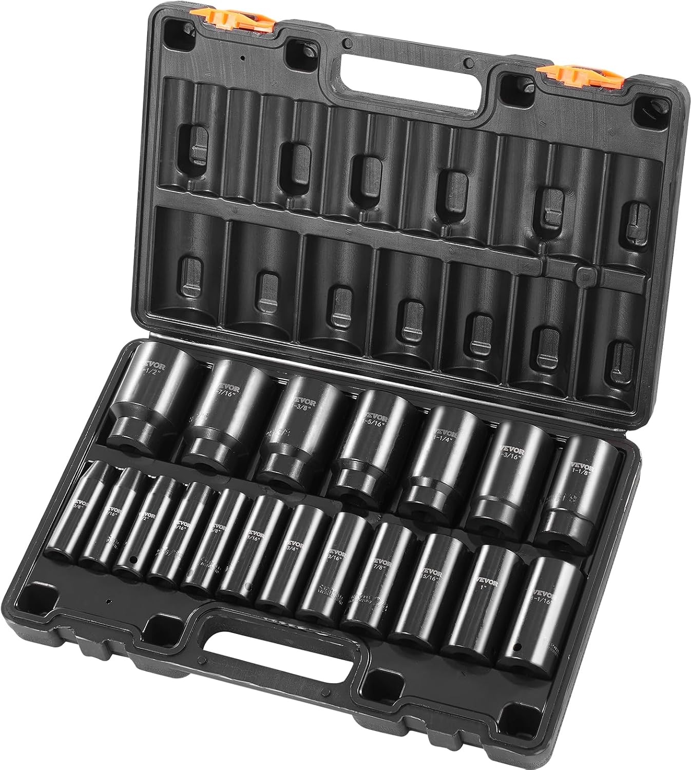 image:imageVEVOR Impact Socket Set 130 Piece 38 amp 12 SAE amp Metric Drive Socket Set 6 Point CrMo Alloy Steel for Auto Repair EasytoRead Size Markings Includes Storage Case12 19PCS