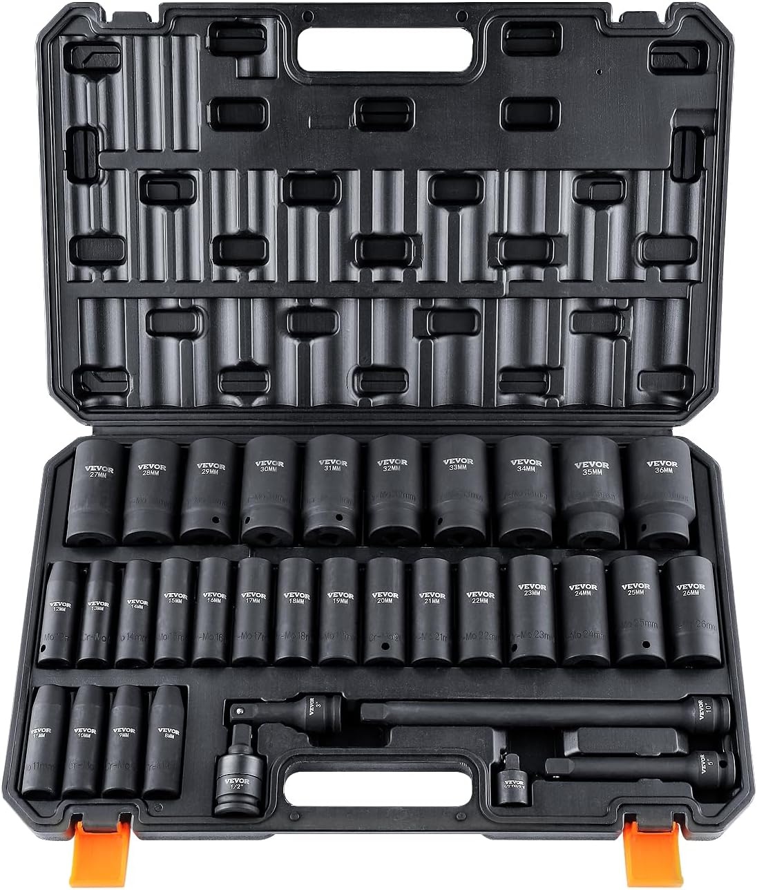 image:imageVEVOR Impact Socket Set 130 Piece 38 amp 12 SAE amp Metric Drive Socket Set 6 Point CrMo Alloy Steel for Auto Repair EasytoRead Size Markings Includes Storage Case12 34PCS CRMO