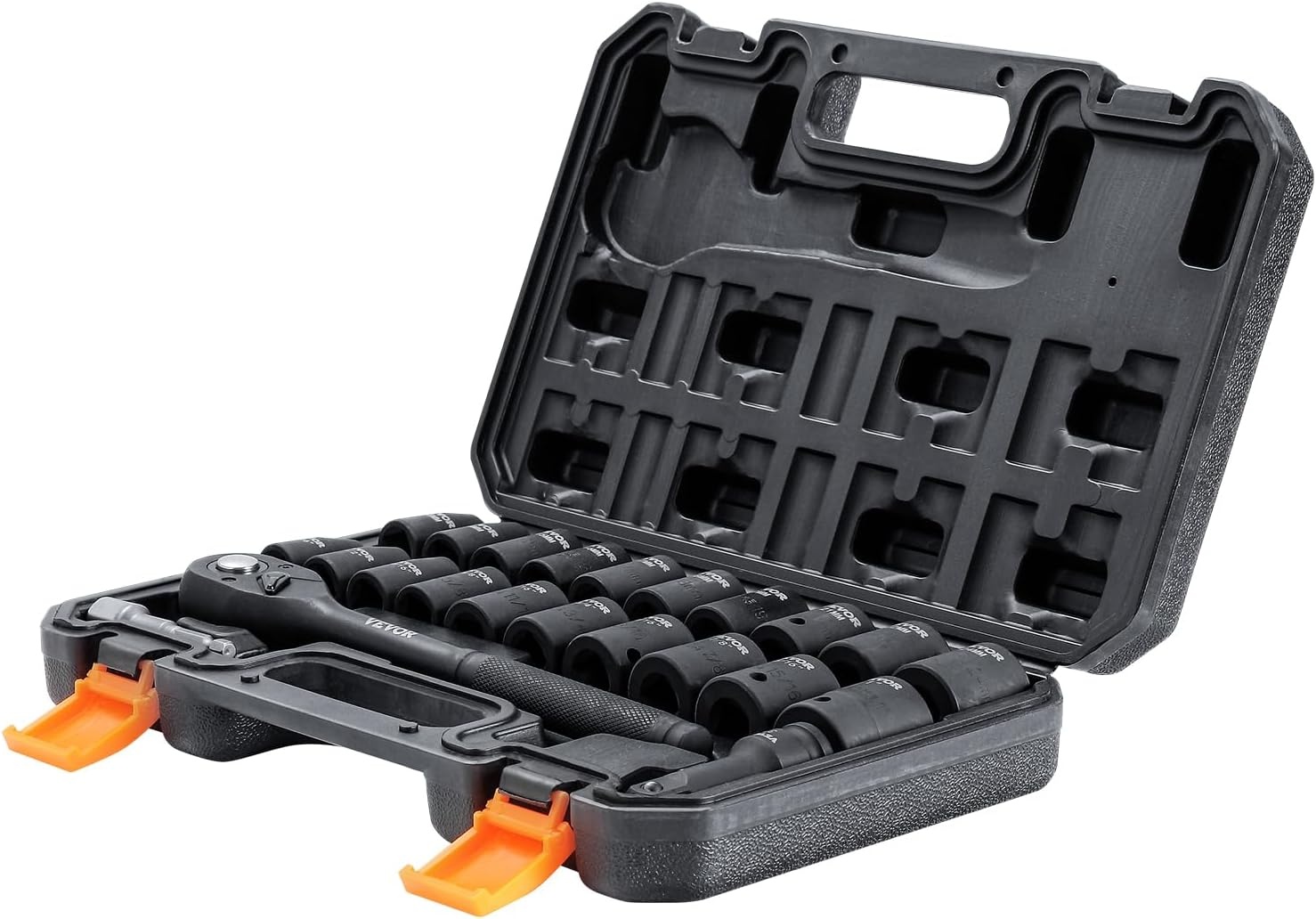 image:imageVEVOR Impact Socket Set 130 Piece 38 amp 12 SAE amp Metric Drive Socket Set 6 Point CrMo Alloy Steel for Auto Repair EasytoRead Size Markings Includes Storage Case12 23PCS
