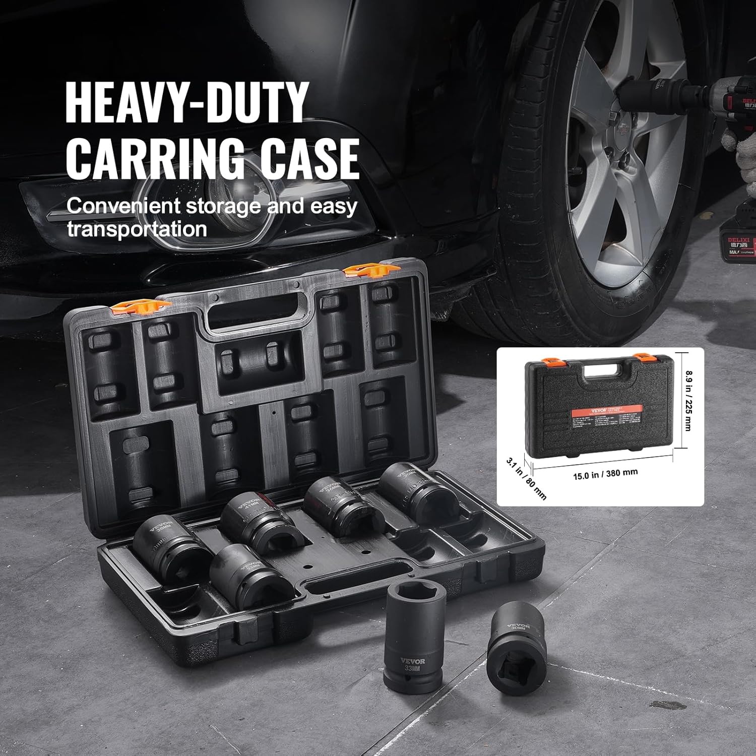 image:imageVEVOR Impact Socket Set 130 Piece 38 amp 12 SAE amp Metric Drive Socket Set 6 Point CrMo Alloy Steel for Auto Repair EasytoRead Size Markings Includes Storage Case1 8PCS CRMO