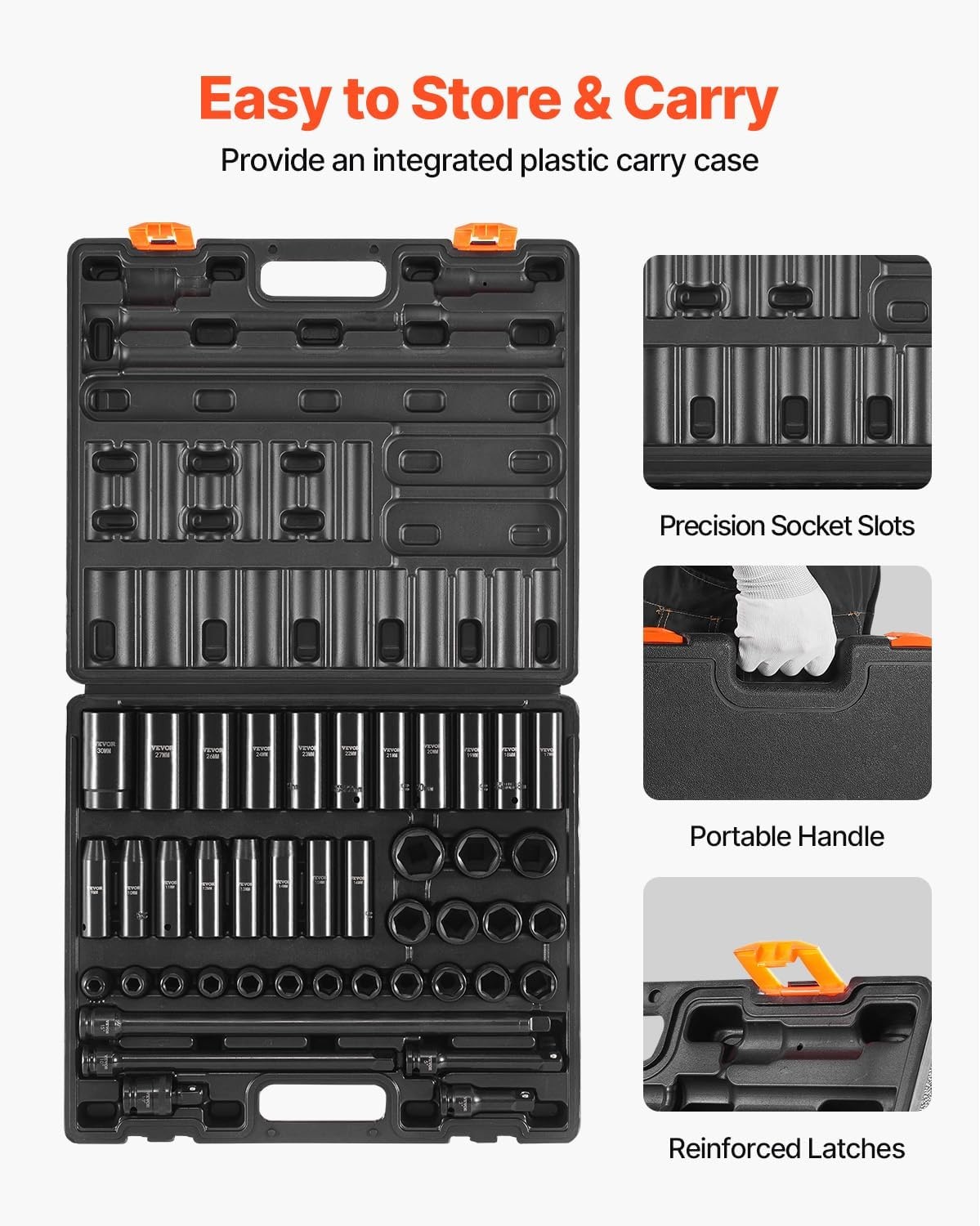 image:imageVEVOR Impact Socket Set 130 Piece 38 amp 12 SAE amp Metric Drive Socket Set 6 Point CrMo Alloy Steel for Auto Repair EasytoRead Size Markings Includes Storage Case12 43PCS