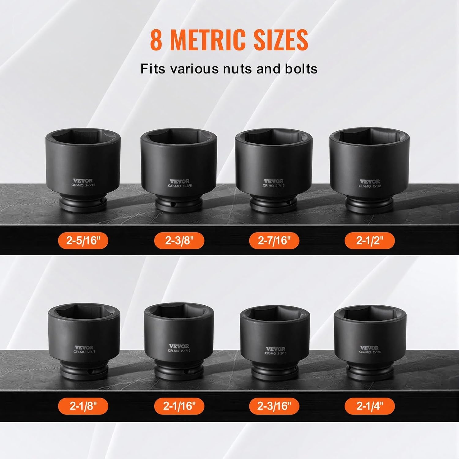 image:imageVEVOR Impact Socket Set 130 Piece 38 amp 12 SAE amp Metric Drive Socket Set 6 Point CrMo Alloy Steel for Auto Repair EasytoRead Size Markings Includes Storage Case34 8PCS CRMO