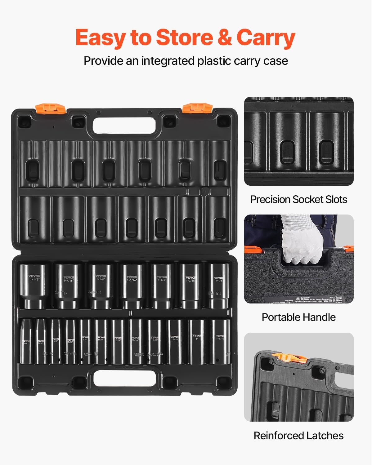 image:imageVEVOR Impact Socket Set 130 Piece 38 amp 12 SAE amp Metric Drive Socket Set 6 Point CrMo Alloy Steel for Auto Repair EasytoRead Size Markings Includes Storage Case12 19PCS