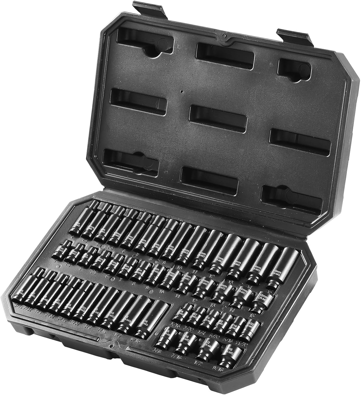 image:imageVEVOR Impact Socket Set 130 Piece 38 amp 12 SAE amp Metric Drive Socket Set 6 Point CrMo Alloy Steel for Auto Repair EasytoRead Size Markings Includes Storage Case14 48PCS CRMO