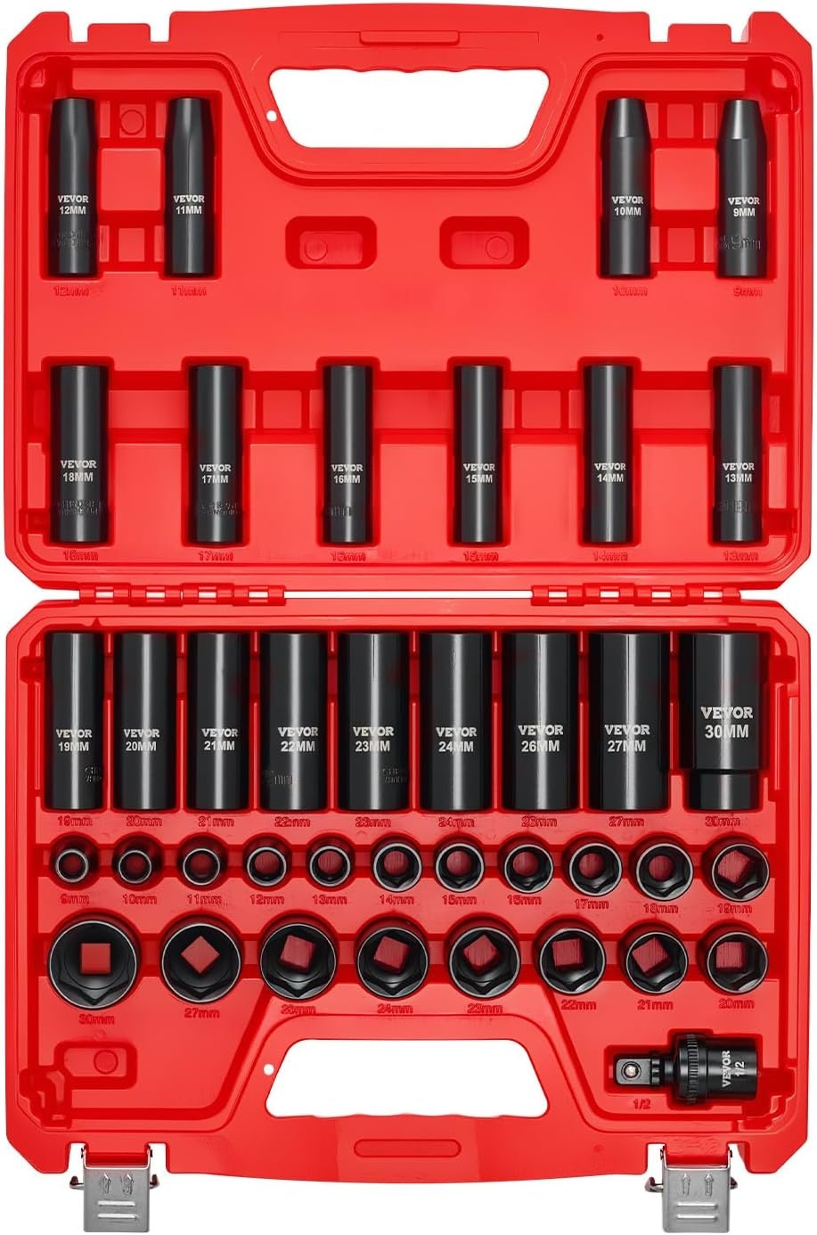 image:imageVEVOR Impact Socket Set 130 Piece 38 amp 12 SAE amp Metric Drive Socket Set 6 Point CrMo Alloy Steel for Auto Repair EasytoRead Size Markings Includes Storage Case12 39 PCS