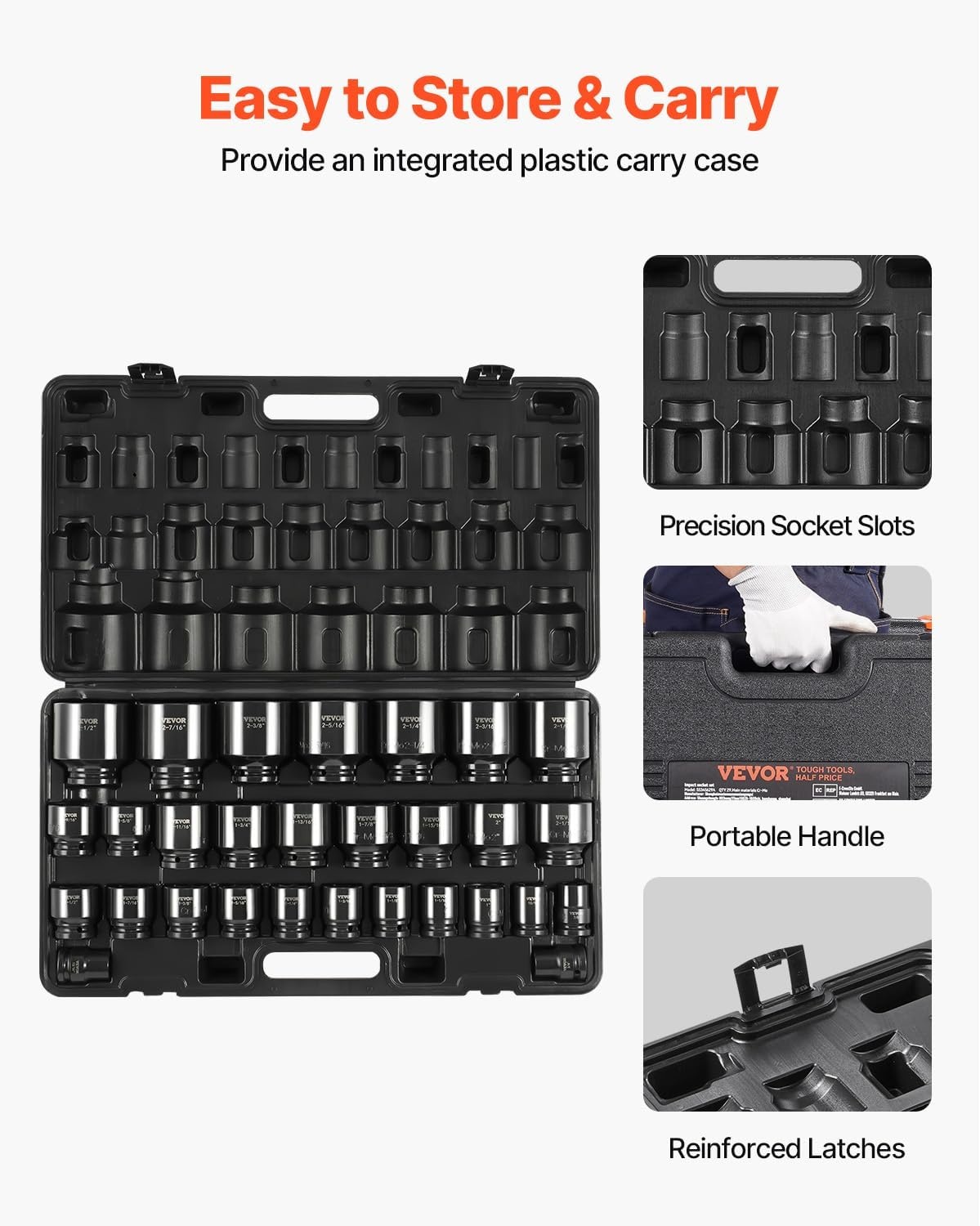 image:imageVEVOR Impact Socket Set 130 Piece 38 amp 12 SAE amp Metric Drive Socket Set 6 Point CrMo Alloy Steel for Auto Repair EasytoRead Size Markings Includes Storage Case34 29PCS CRMO