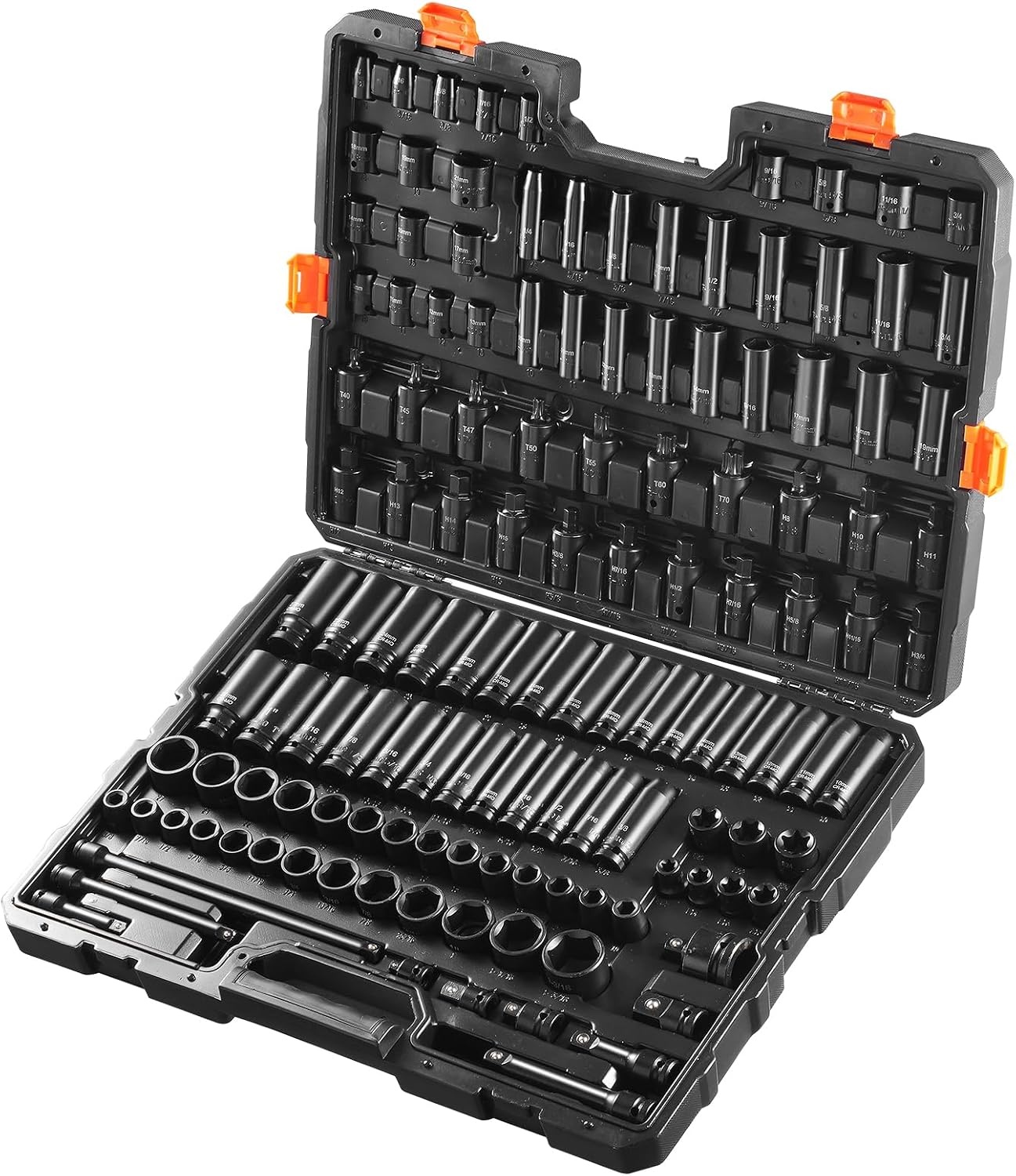 image:imageVEVOR Impact Socket Set 130 Piece 38 amp 12 SAE amp Metric Drive Socket Set 6 Point CrMo Alloy Steel for Auto Repair EasytoRead Size Markings Includes Storage Case12 38 130PCS CRMO