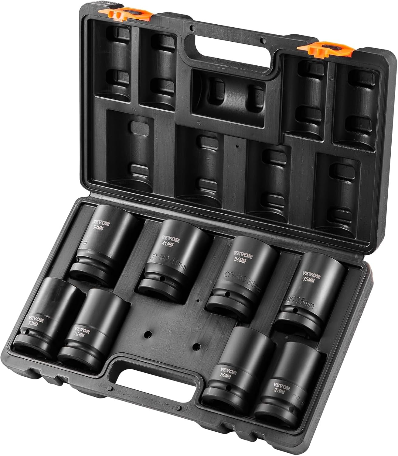 image:imageVEVOR Impact Socket Set 130 Piece 38 amp 12 SAE amp Metric Drive Socket Set 6 Point CrMo Alloy Steel for Auto Repair EasytoRead Size Markings Includes Storage Case1 8PCS CRMO