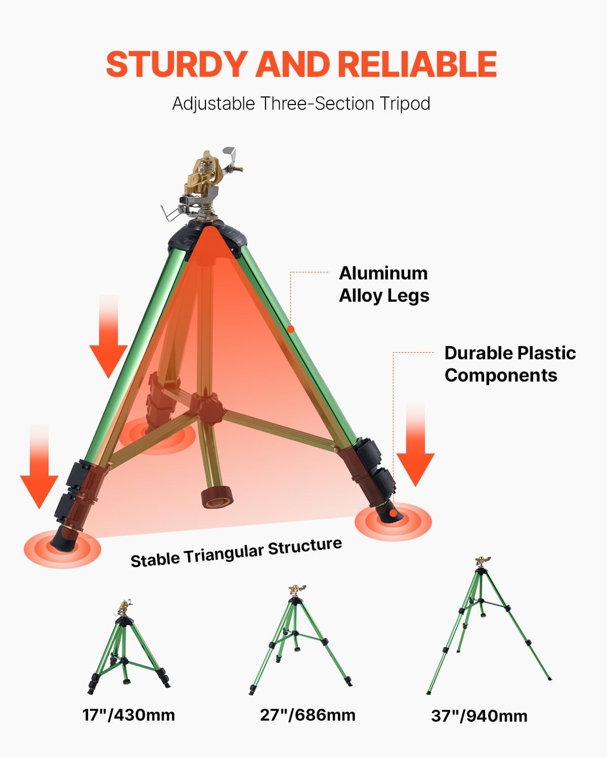 image:imageVEVOR Impact Sprinkler on Tripod Base Heavy Duty Tripod Sprinklers with Brass Head amp 34 Connector 360 Degree Large Area Coverage Irrigation Sprinkler Adjustable Heights for Yard Green2PC