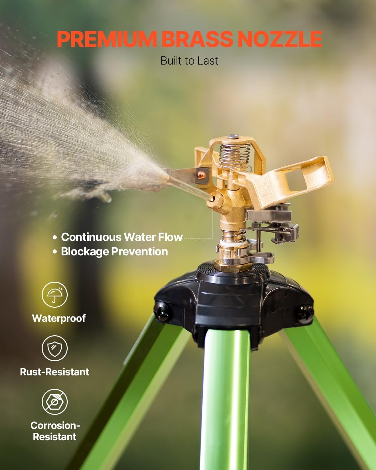 image:imageVEVOR Impact Sprinkler on Tripod Base Heavy Duty Tripod Sprinklers with Brass Head amp 34 Connector 360 Degree Large Area Coverage Irrigation Sprinkler Adjustable Heights for Yard Green2PC