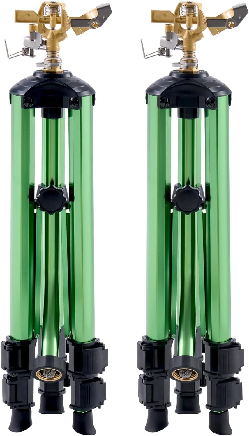 image:imageVEVOR Impact Sprinkler on Tripod Base Heavy Duty Tripod Sprinklers with Brass Head amp 34 Connector 360 Degree Large Area Coverage Irrigation Sprinkler Adjustable Heights for Yard Green2PC