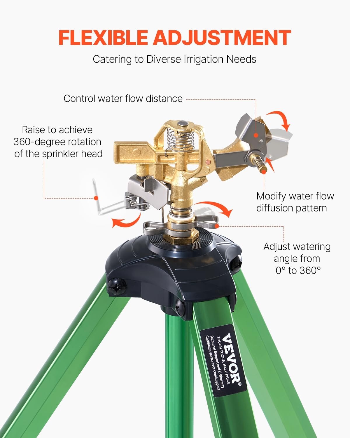 image:imageVEVOR Impact Sprinkler on Tripod Base Heavy Duty Tripod Sprinklers with Brass Head amp 34 Connector 360 Degree Large Area Coverage Irrigation Sprinkler Adjustable Heights for Yard Green2PC