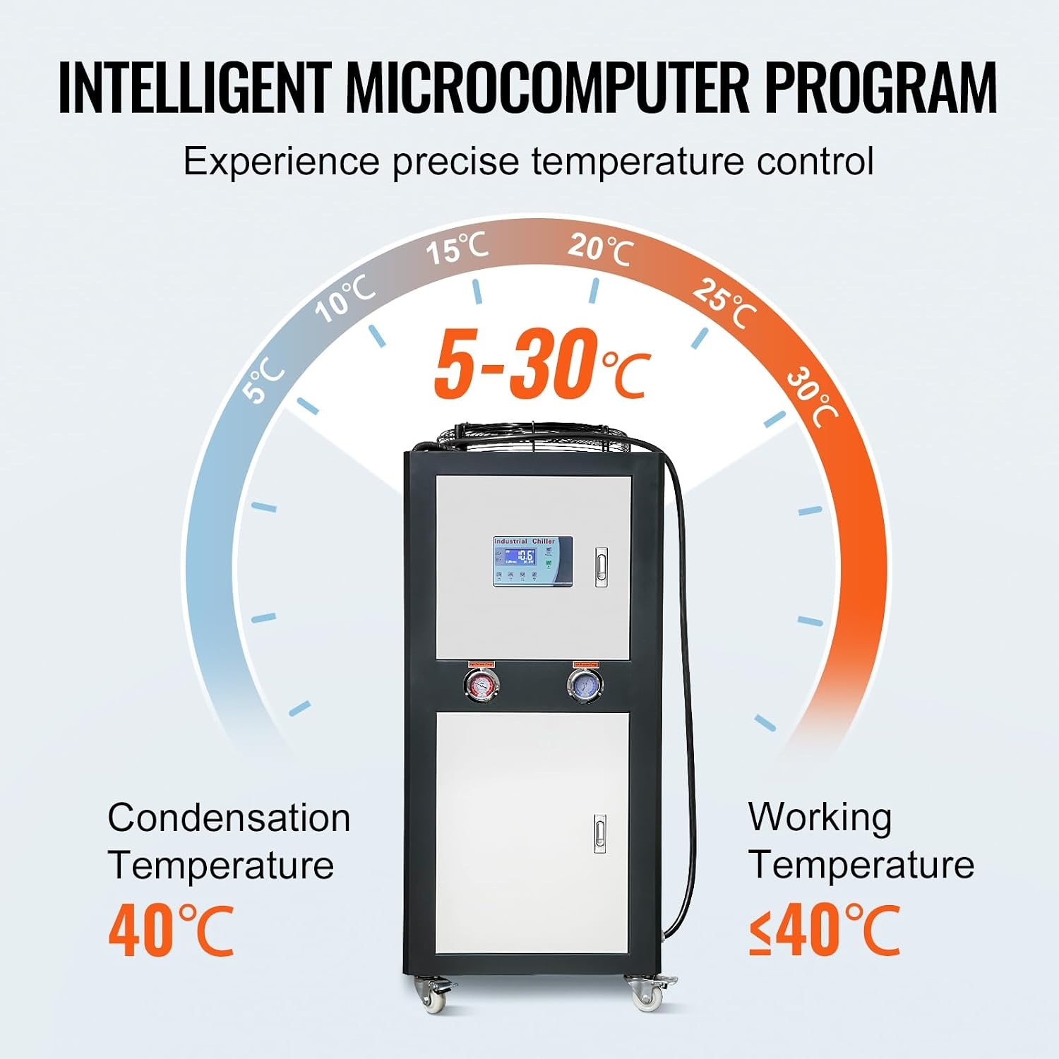 image:imageVEVOR Industrial Water Chiller 60L Capacity 94Hp AirCooled Chiller with Finned Condenser MicroComputer Control Stainless Steel Tank