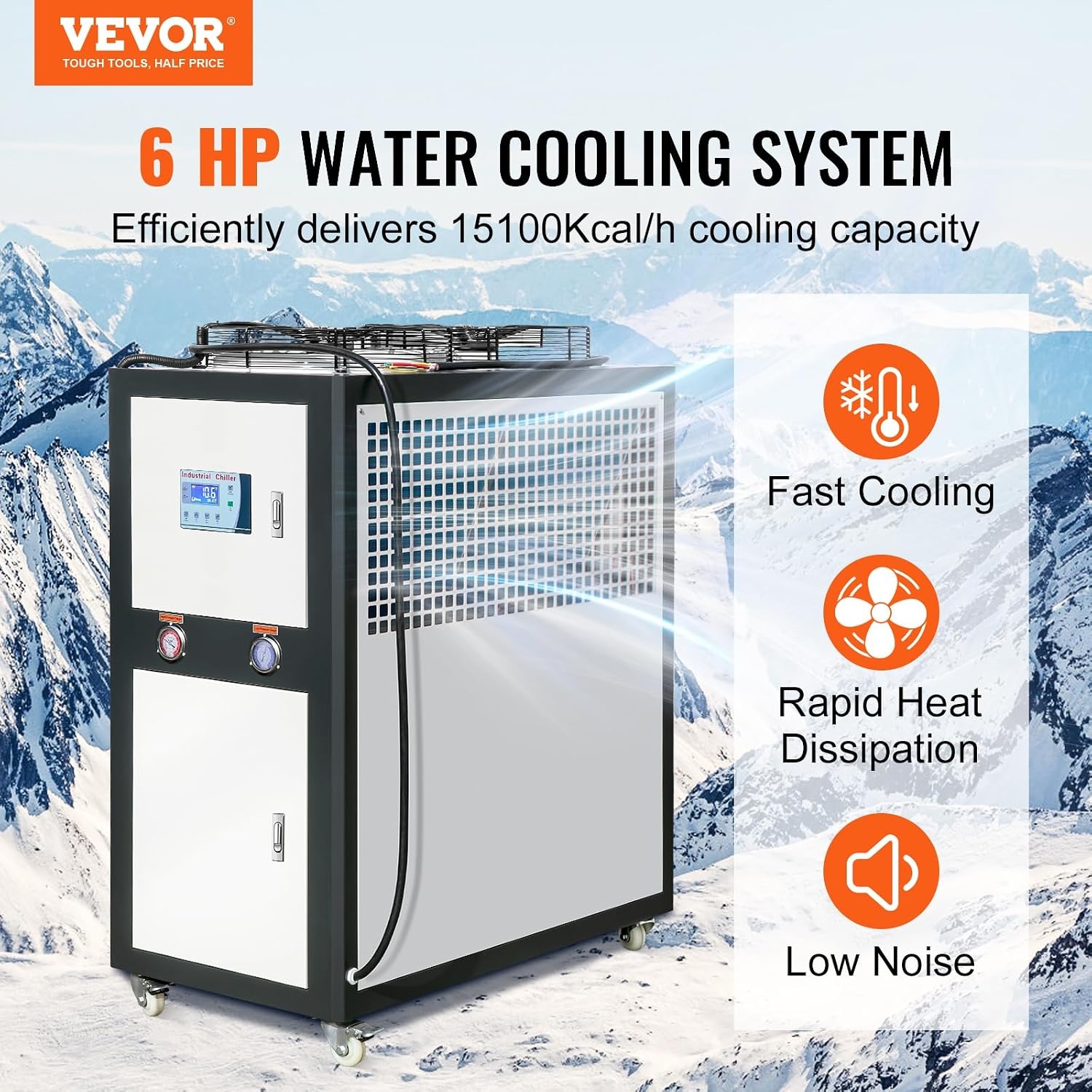 image:imageVEVOR Industrial Water Chiller 60L Capacity 94Hp AirCooled Chiller with Finned Condenser MicroComputer Control Stainless Steel Tank