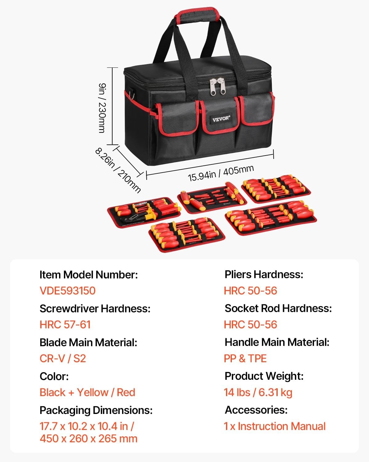 image:imageVEVOR Insulated Screwdriver Set 13Piece Professional Electrical Screwdriver Set 1000V Insulated Electrician Tool Set with Magnetic Phillips Slotted Pozi Torx Tips Screwdrivers for Electricians50pcs