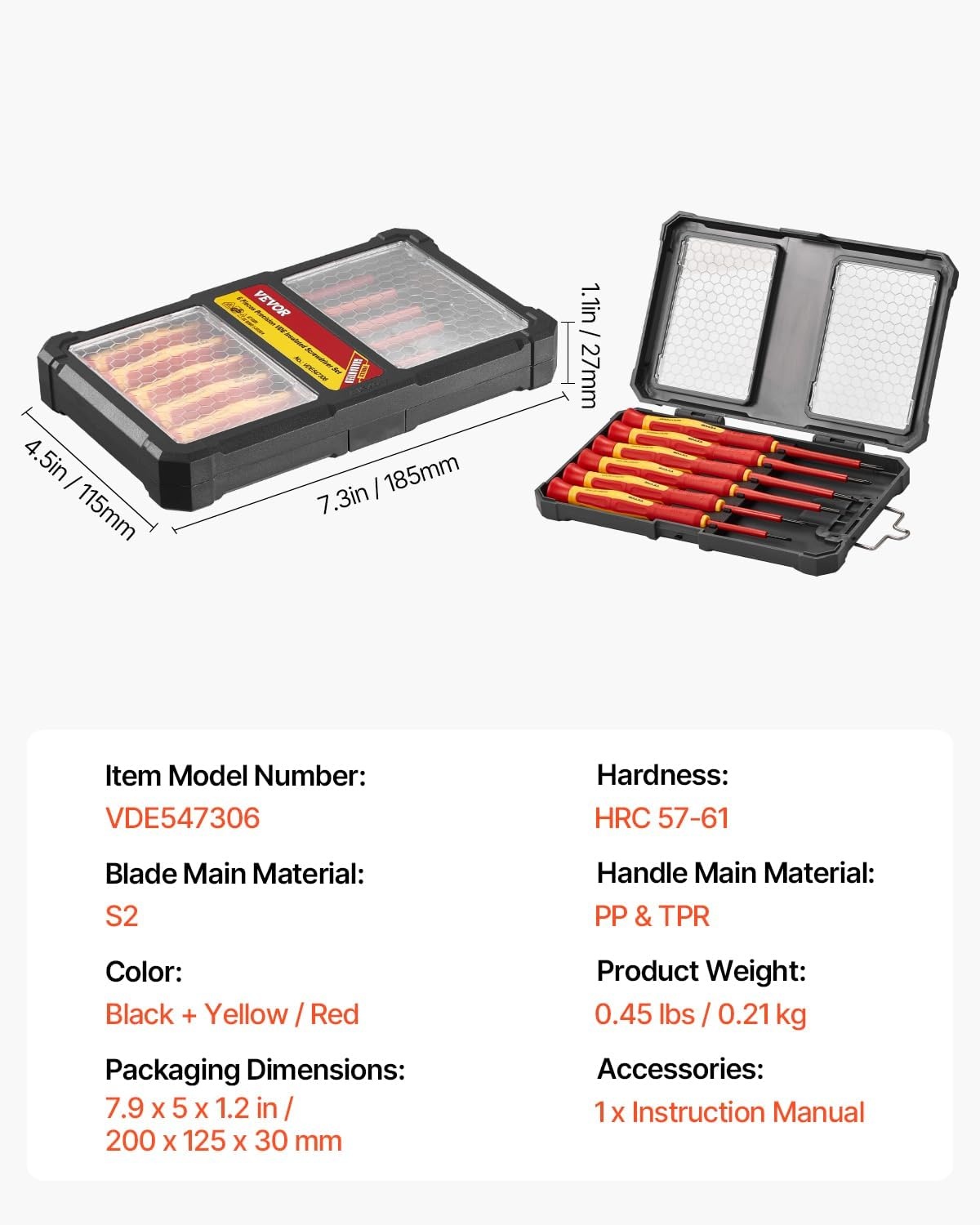 image:imageVEVOR Insulated Screwdriver Set 13Piece Professional Electrical Screwdriver Set 1000V Insulated Electrician Tool Set with Magnetic Phillips Slotted Pozi Torx Tips Screwdrivers for Electricians6pcs
