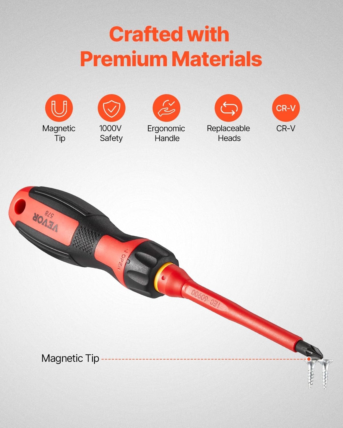 image:imageVEVOR Insulated Screwdriver Set 13Piece Professional Electrical Screwdriver Set 1000V Insulated Electrician Tool Set with Magnetic Phillips Slotted Pozi Torx Tips Screwdrivers for Electricians13pcs
