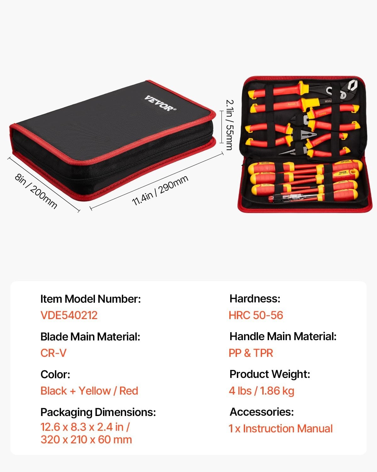 image:imageVEVOR Insulated Screwdriver Set 13Piece Professional Electrical Screwdriver Set 1000V Insulated Electrician Tool Set with Magnetic Phillips Slotted Pozi Torx Tips Screwdrivers for Electricians12pcs