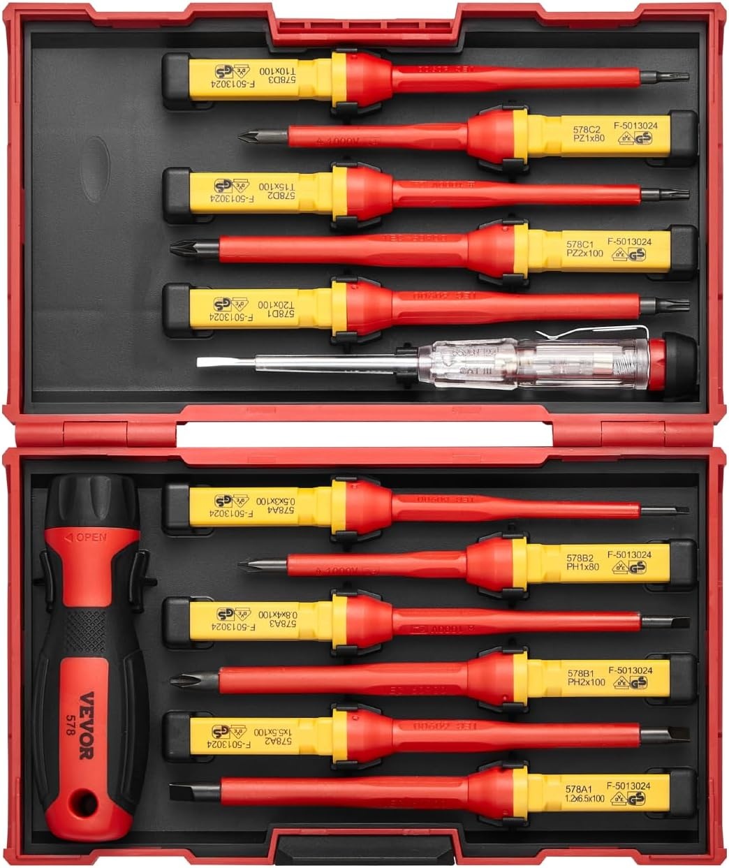 image:imageVEVOR Insulated Screwdriver Set 13Piece Professional Electrical Screwdriver Set 1000V Insulated Electrician Tool Set with Magnetic Phillips Slotted Pozi Torx Tips Screwdrivers for Electricians13pcs